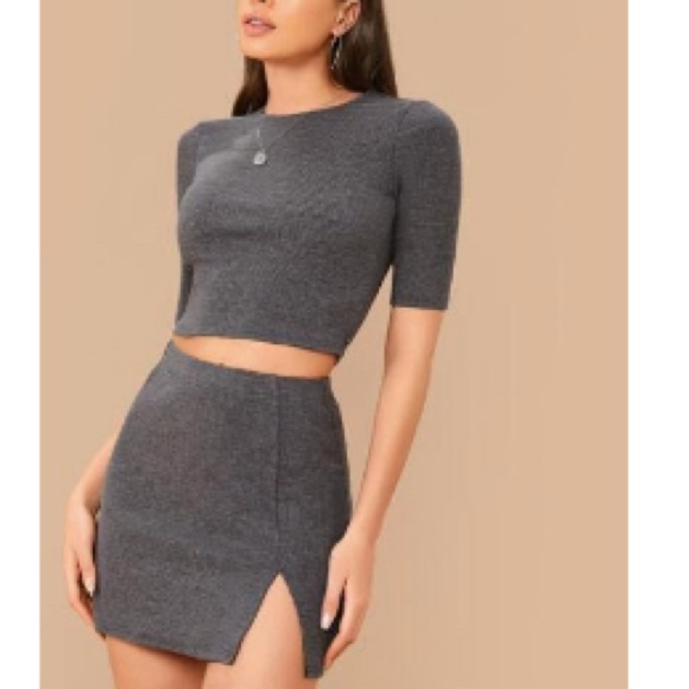 Gray Women's Top and Skirt Set